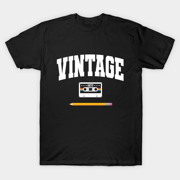 Vintage 1977 Cassette and Pencil T-Shirt by Mclickster